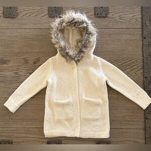 GAP Girls Cream Cardigan with Faux Fur Trim